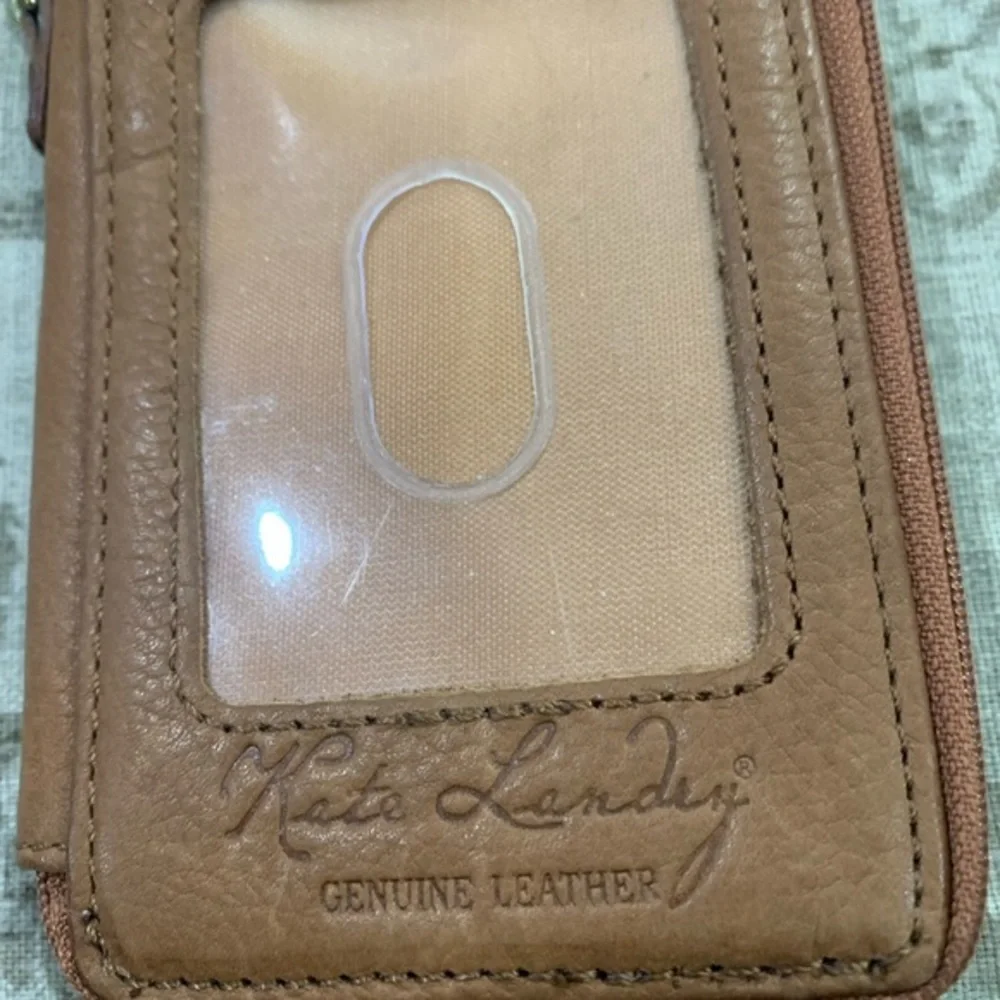 KATE LANDRY Tan Genuine Leather Wristlet Zip‎